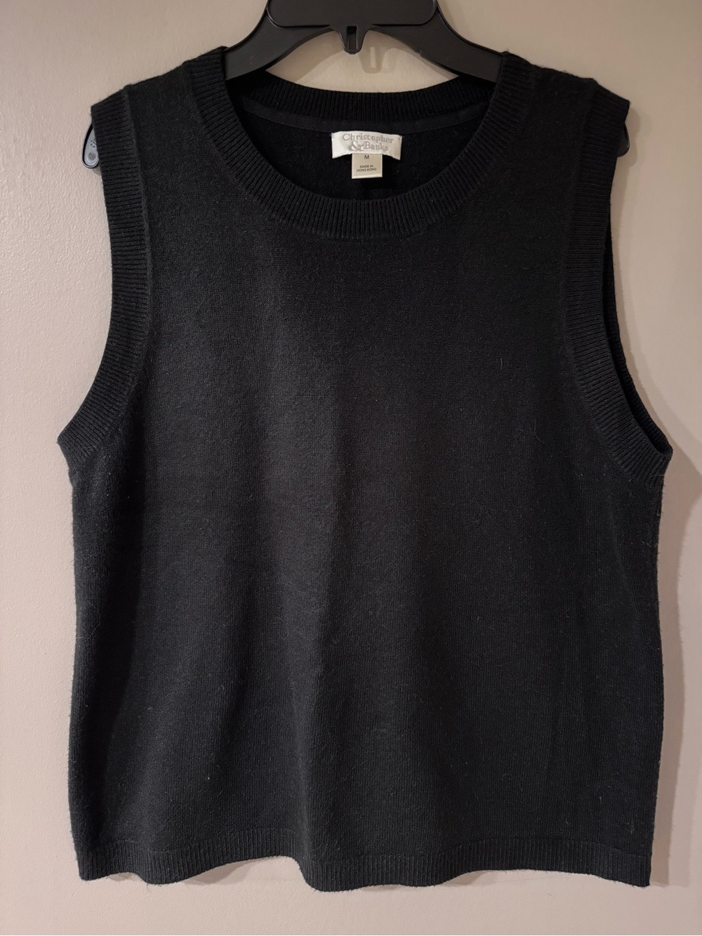 Christopher & Banks Black Solid Knit Round Neck Sleeveless Sweater Vest Womens M